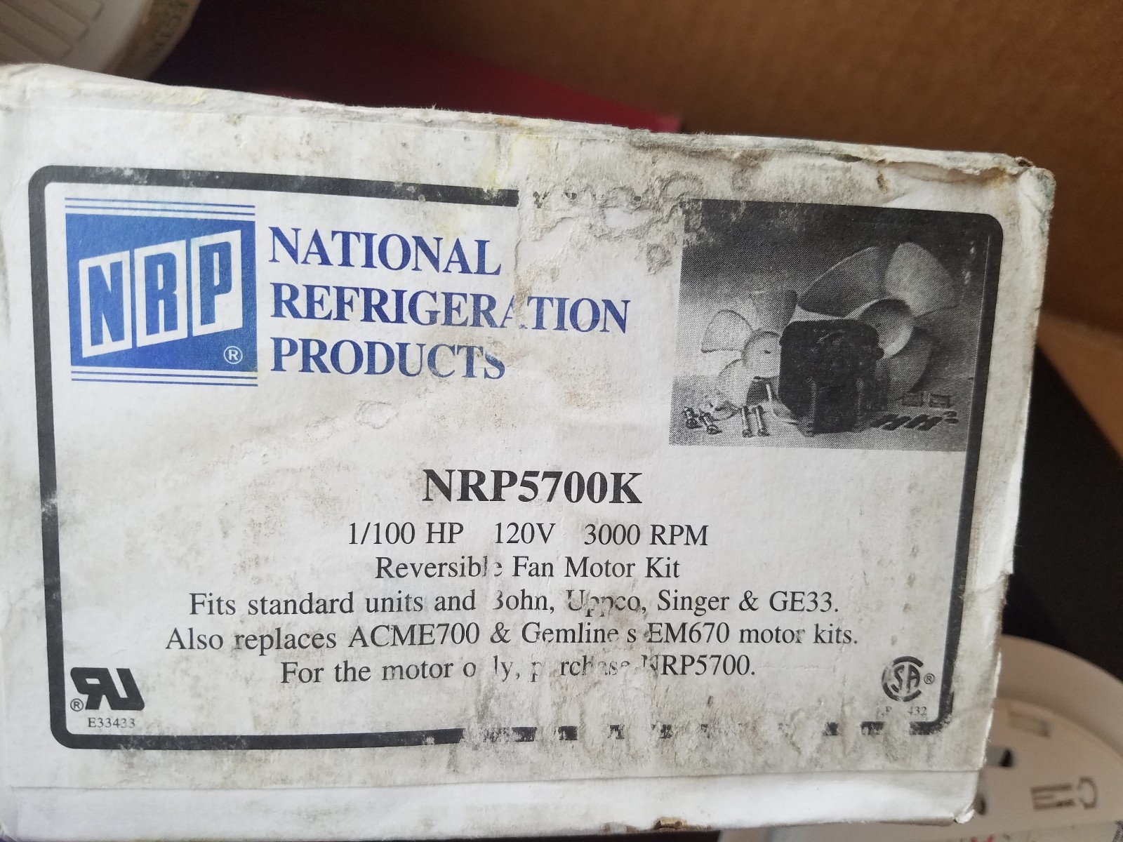 NRP5700K 1/100 HP 120V 3000 RPM REVERSIBLE FAN KIT BOHN UPPCO SINGER GE33