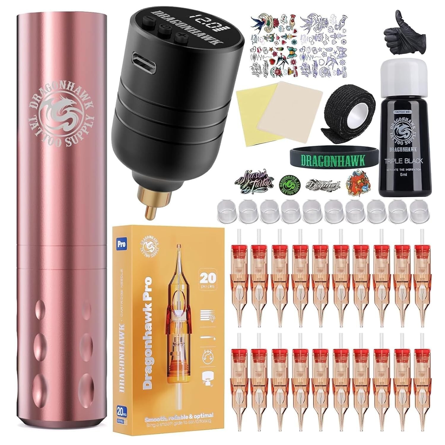 Dragonhawk Tattoo Gun Kit S6 Pro Wireless Tattoo Machine Complete Kit Beginner