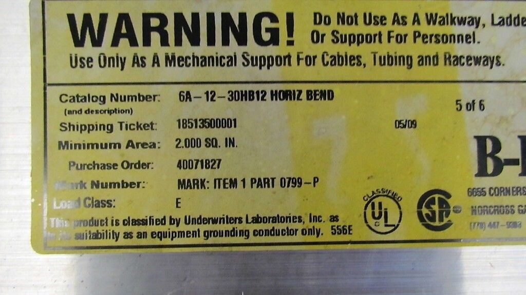 Cooper B-Line Ladder Cable Tray 6A-12-30HB12 Horiz Bend 30deg 12″radi Aluminum