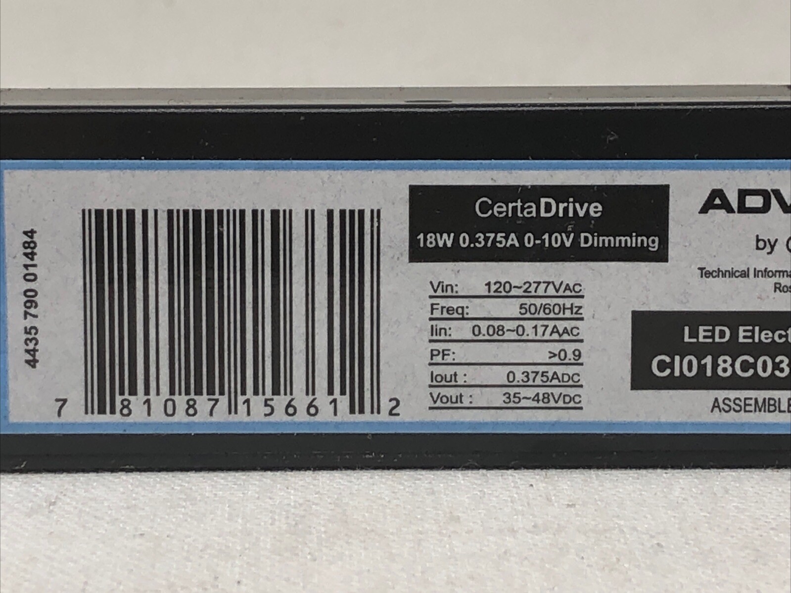 Advance CertaDrive CI018C037V048CNN2 18W 0.375A 48V 0-10V 120-277V