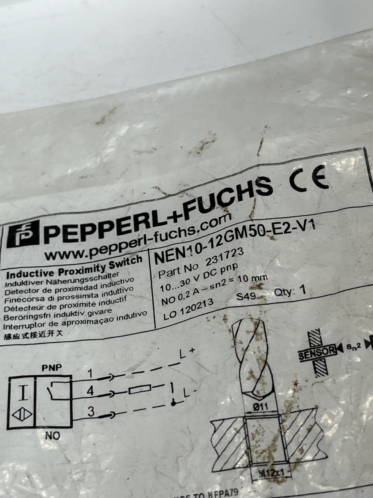 PEPPERL+FUCHS NEN10-12GM50-E2-V1 INDUCTIVE PROXIMITY SWITCH 10-30VDC (231723)NIB
