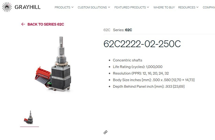 Grayhill Rotary Optical Encoder 62C2222-02-050C 16PPR Concentric Shaft 5VDC NOS