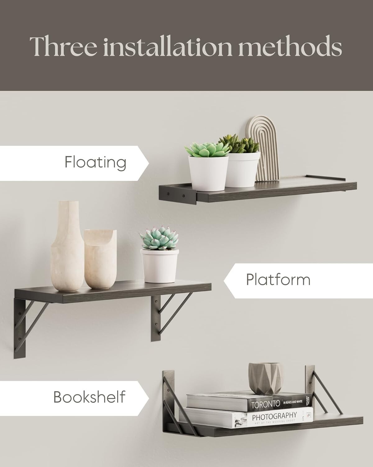 Floating Wall Shelves Wall Mounted Rustic Wood Floating Storage Shelves Set of 3