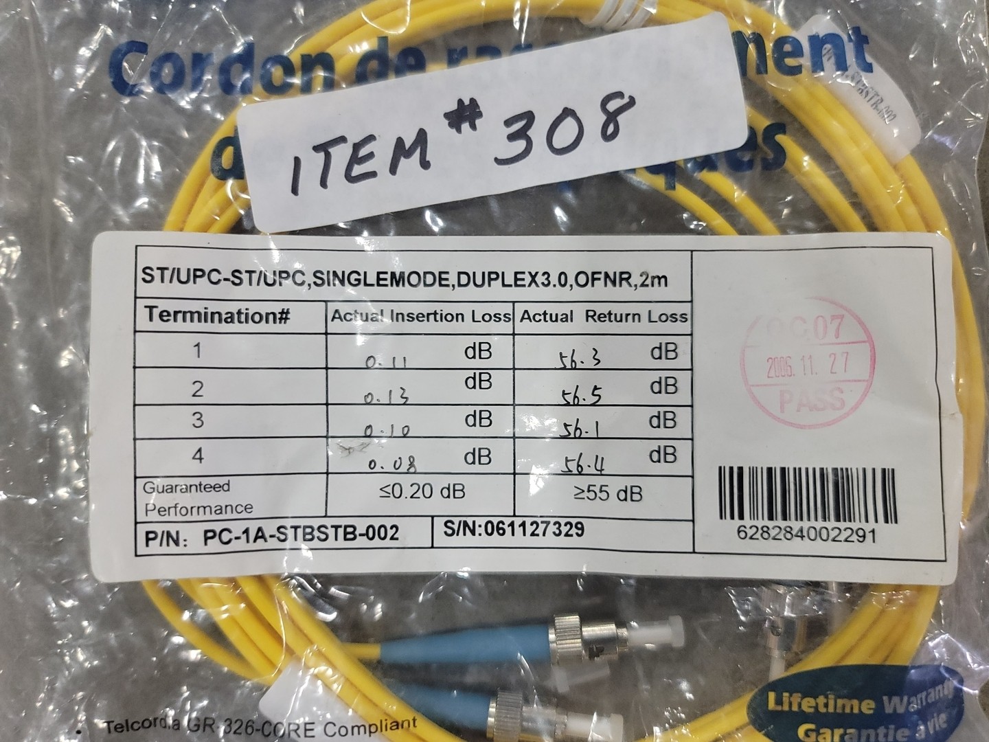 Wirewerks 2M Fiber Optic Patch Cord Cable PC-1A-STBSTB-002
