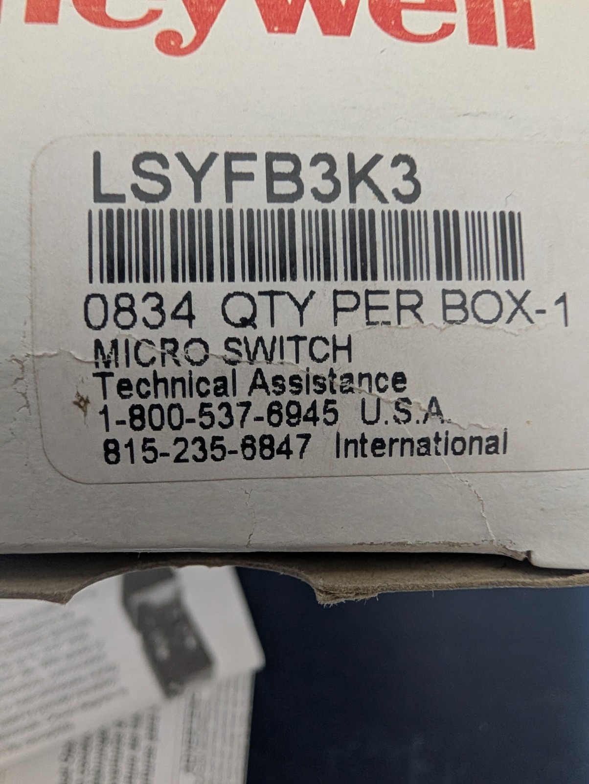 HONEYWELL LSYFB3K3 Micro Switch Brand New In Original Mfr Box With Original PPW