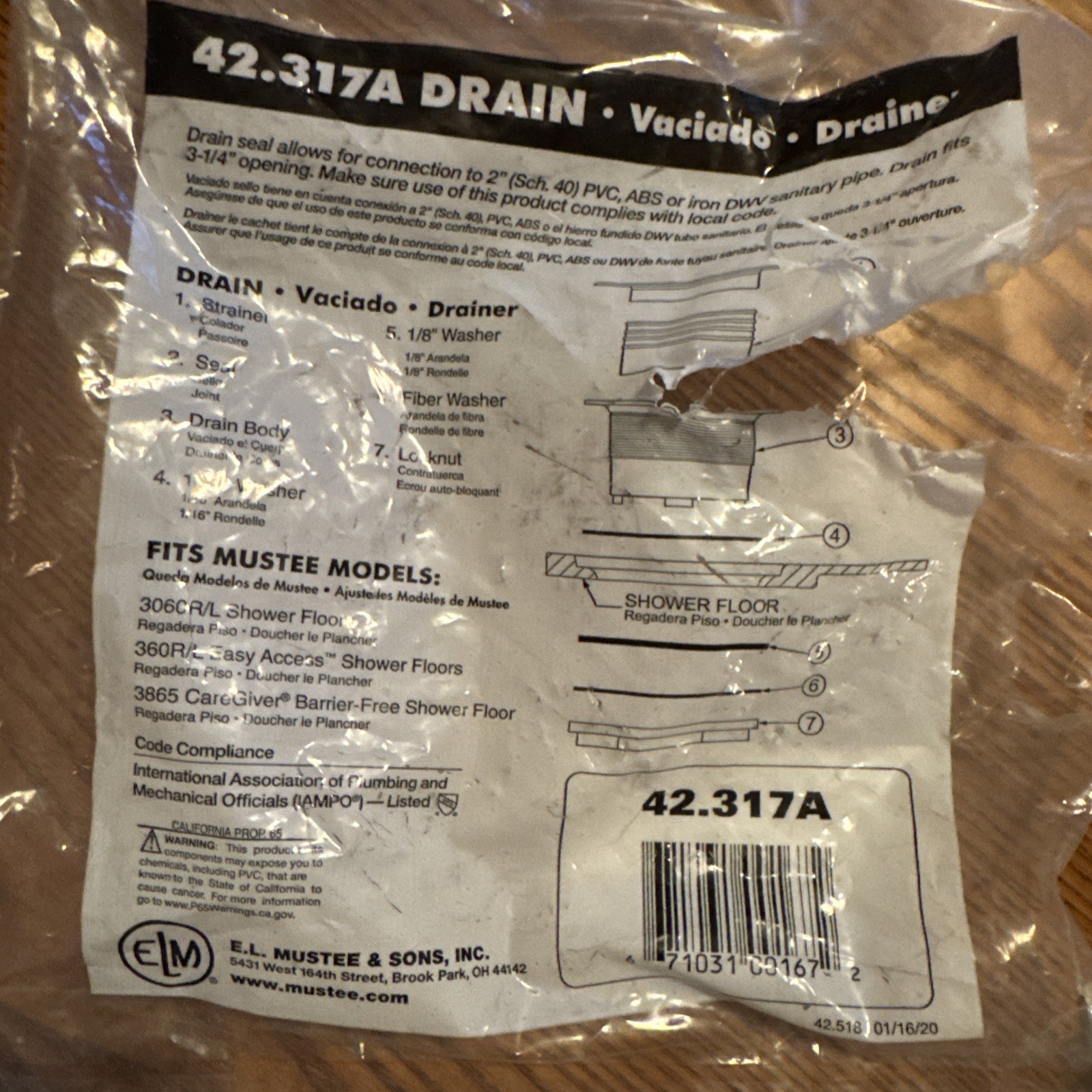 Mustee 42.317A Drain Assembly, White Two Available 1 New Open Bag 1 New Unopened