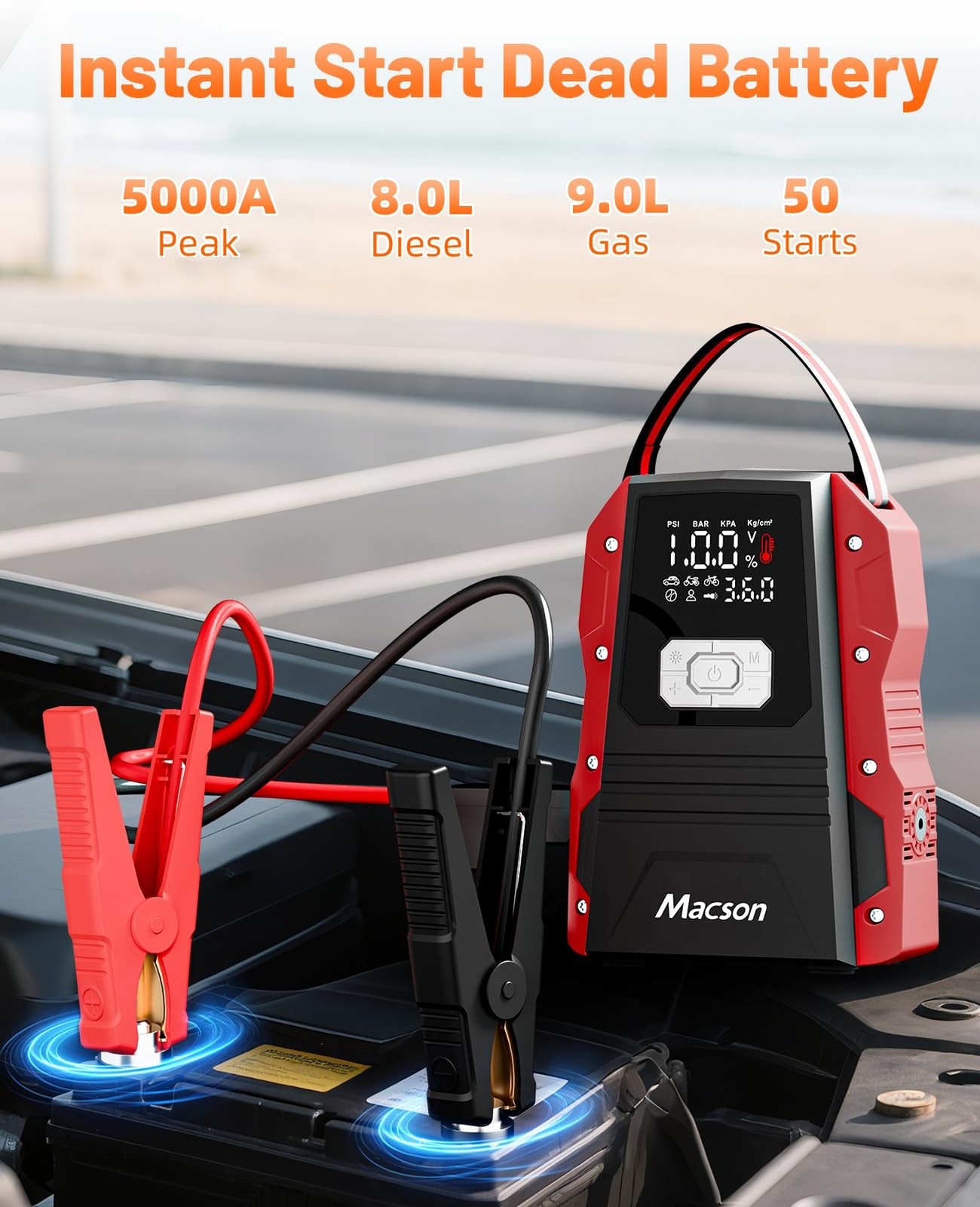 5000A Jump Starter with Air Compressor – Portable 12V Jump Box Battery Pack f…