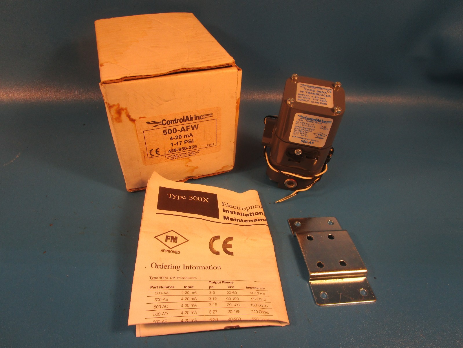 Control Air Inc. 500-AFW, TRANSDUCER, 4-20 mA, 1-17 PSI, ELECTRO-PNEUMATIC