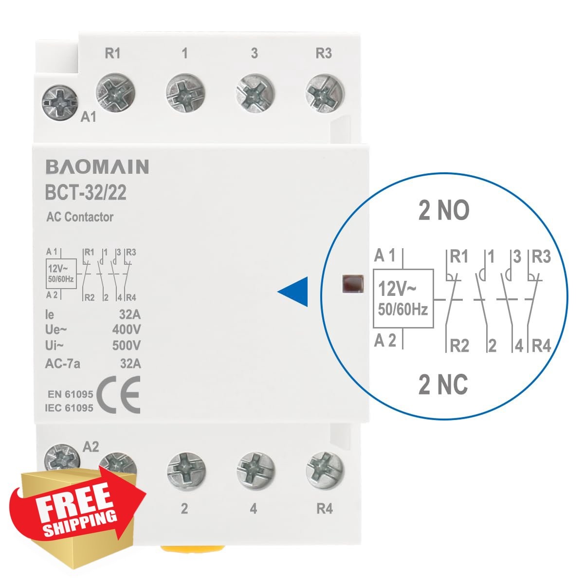 Baomain 32A 12 VAC Contactor 2NO2NC