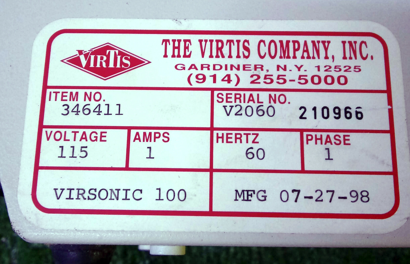 1 USED VIRTIS 346411 VIRSONIC 100 ULTRASONIC CELL DISRUPTOR ***MAKE OFFER***