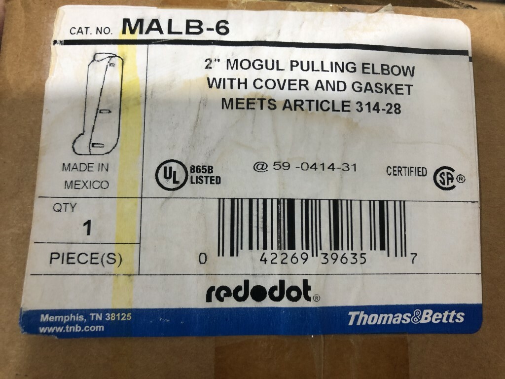 Thomas Betts MALB-6 Mogul Pulling Elbow w/ Cover and Gasket