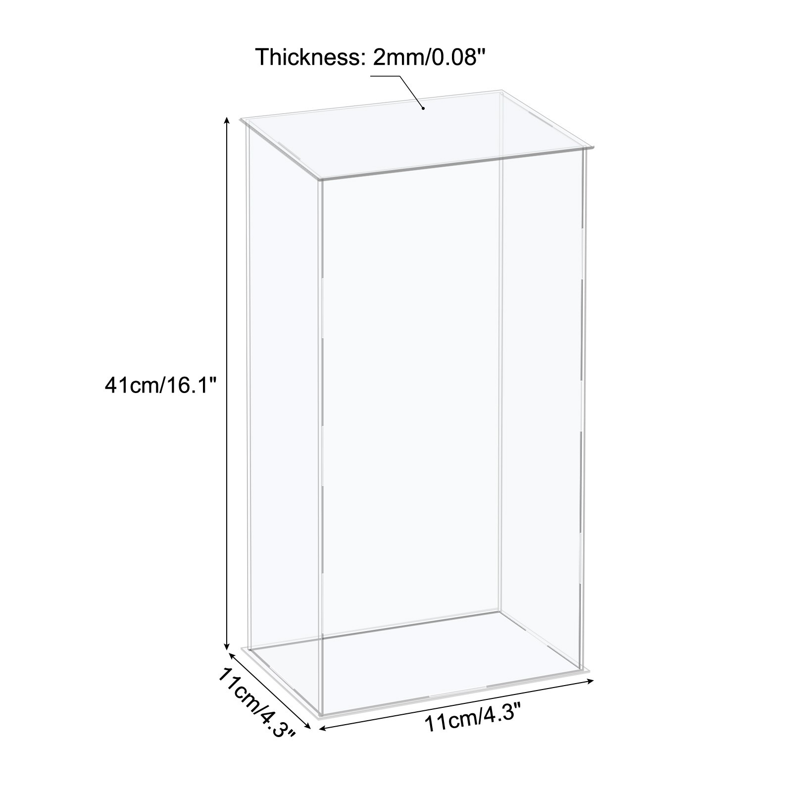 Acrylic Display Case Plastic Box Cube Storage Box Clear 11x11x41cm