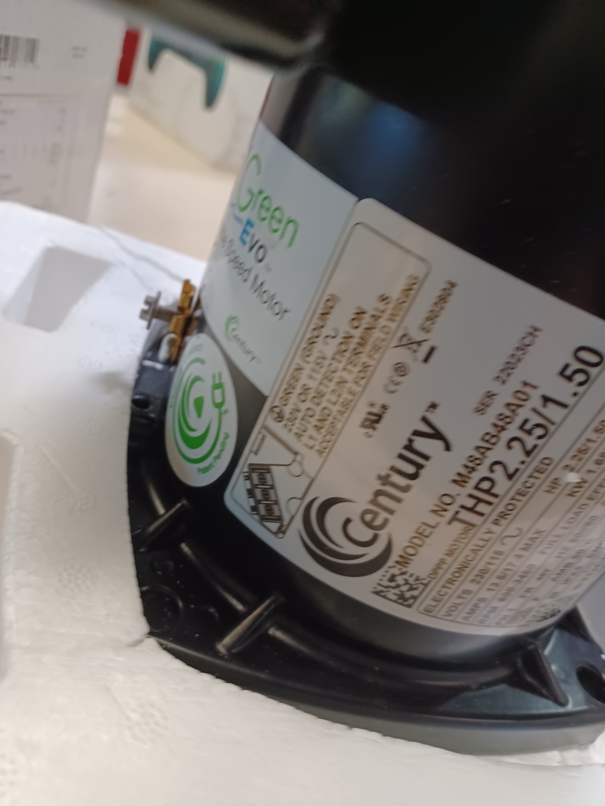 Century EVQ225 VGreen VS Motor 2.25HP 1 Phase 60Hz 230/115V 48Y Frame