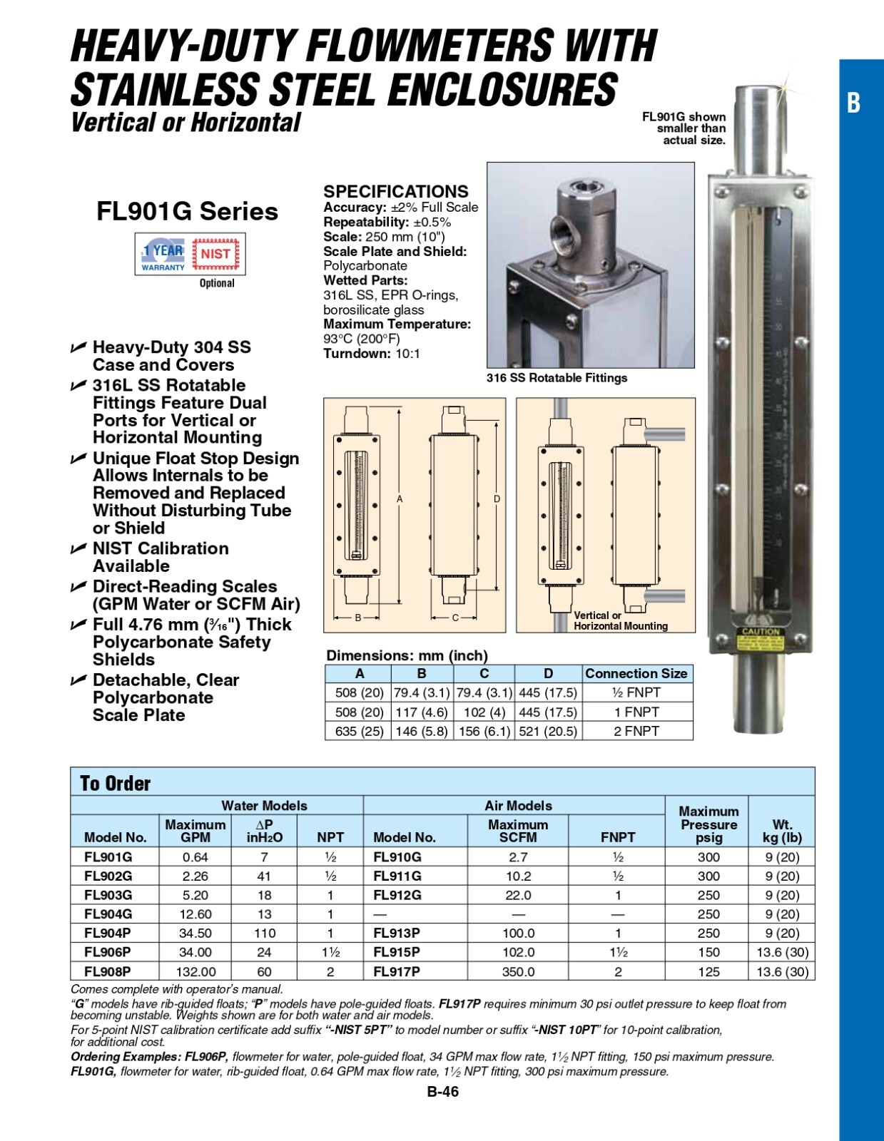 Omega Air Flowmeter 0-100 SCFM, W/ SST Enclosures, 250Psi, FL913P, SHIPSAMEDAY