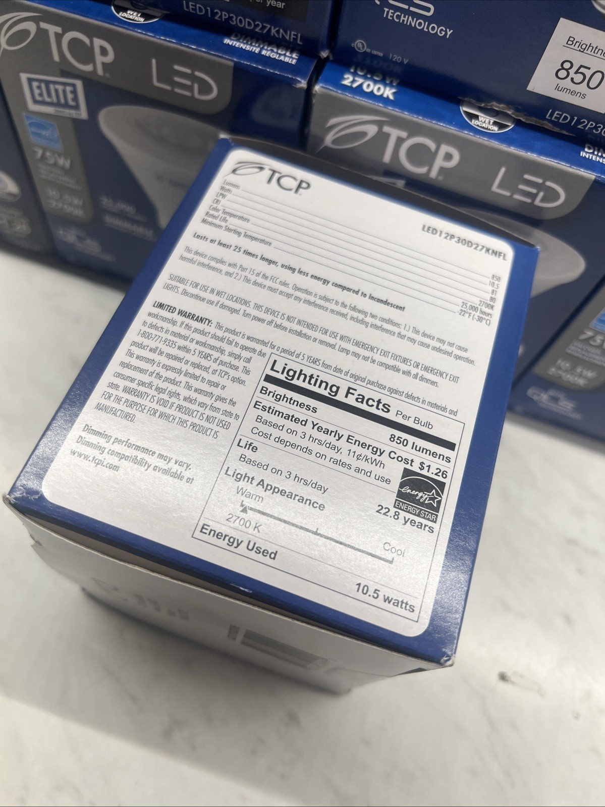 TCP Elite LED Lot of 12, 850 Lumens 10.5 2700K Dimmable Long Neck Lamp NIB