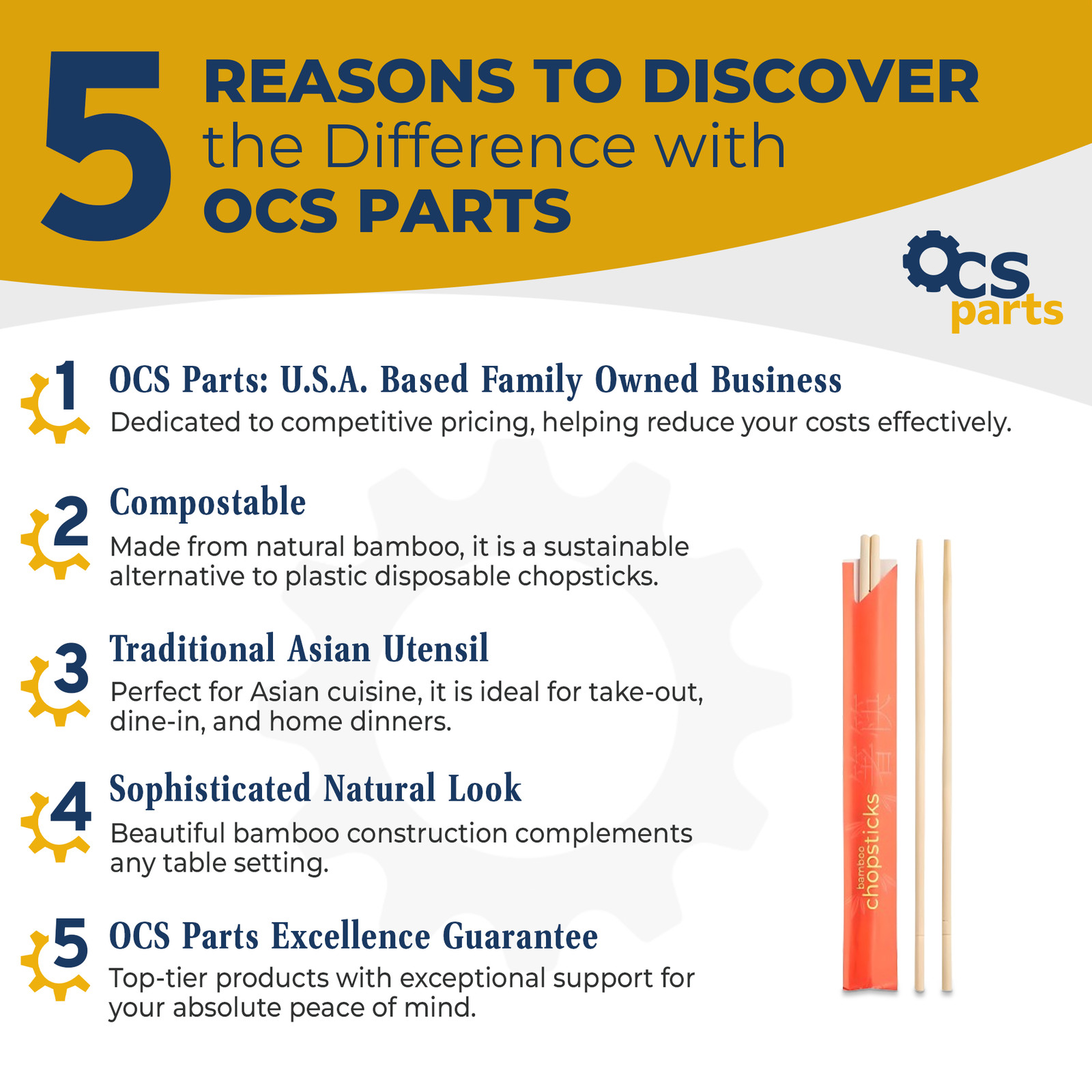 OCS Parts 9-Inch Natural Bamboo Chopsticks | 60 Pairs | Individually Wrapped