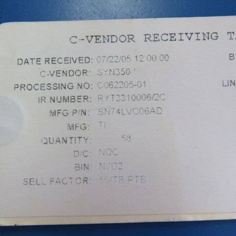 TEXAS INSTRUMENTS SN74LVC06AD Qty of 58 per Lot Inverter IC 6 Channel Open Dr