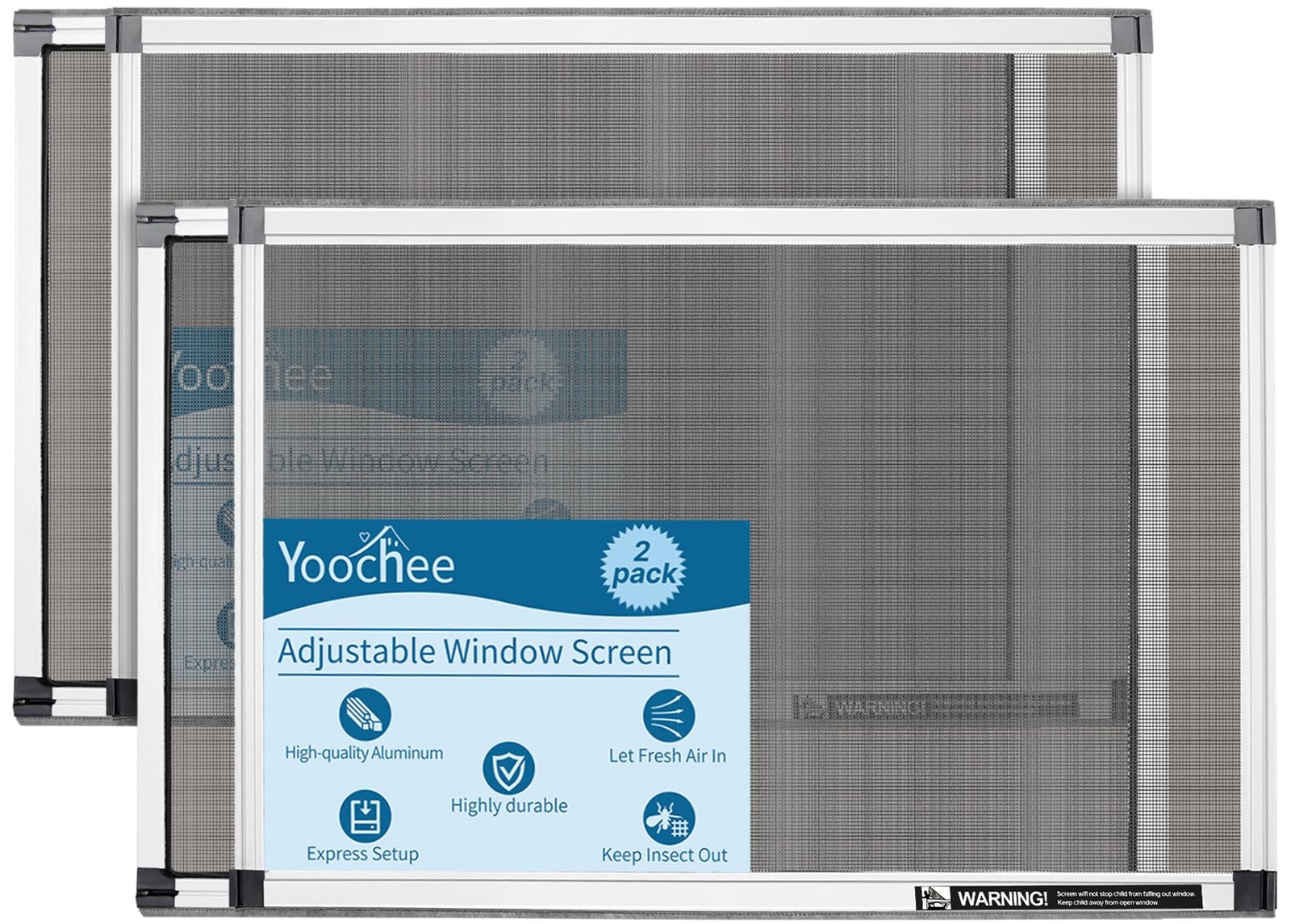 Yoochee Expandable Window Screen, 2 Pack 2 Packs【15″ H x 21″ – 40″ W】, White