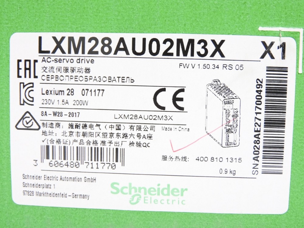 SCHNEIDER ELECTRIC LXM28AU02M3X 220VAC 2.4/1.25A NSMP