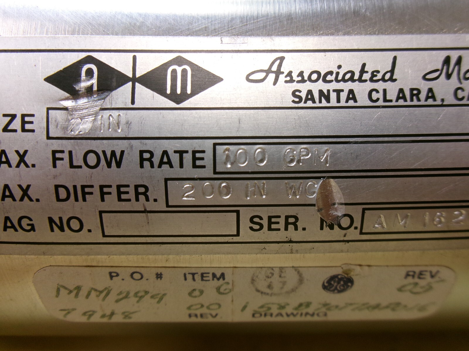 Associated Machine 158B7077AP016 Flow Control 2″ , 100 GPM , 200″ WC