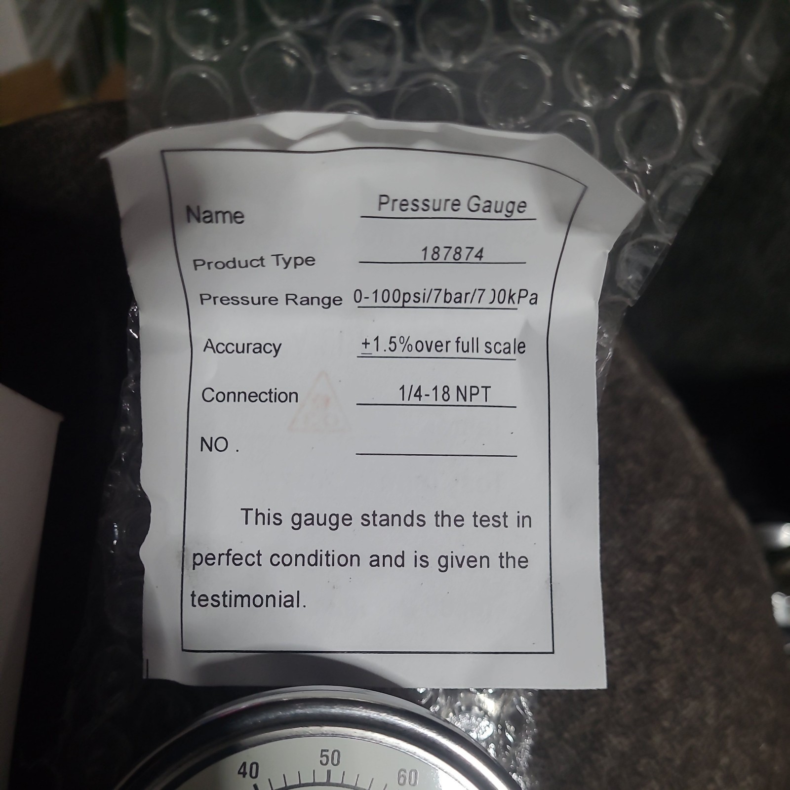 Graco 187874 Pressure Gauge 0-100 psi / 7 bar / 700kPa 1/4-18 NPT NEW