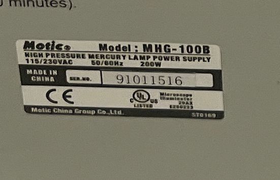 Motic MHG-100B Mercury Light Source Power Supply Not Tested For Parts or Repair