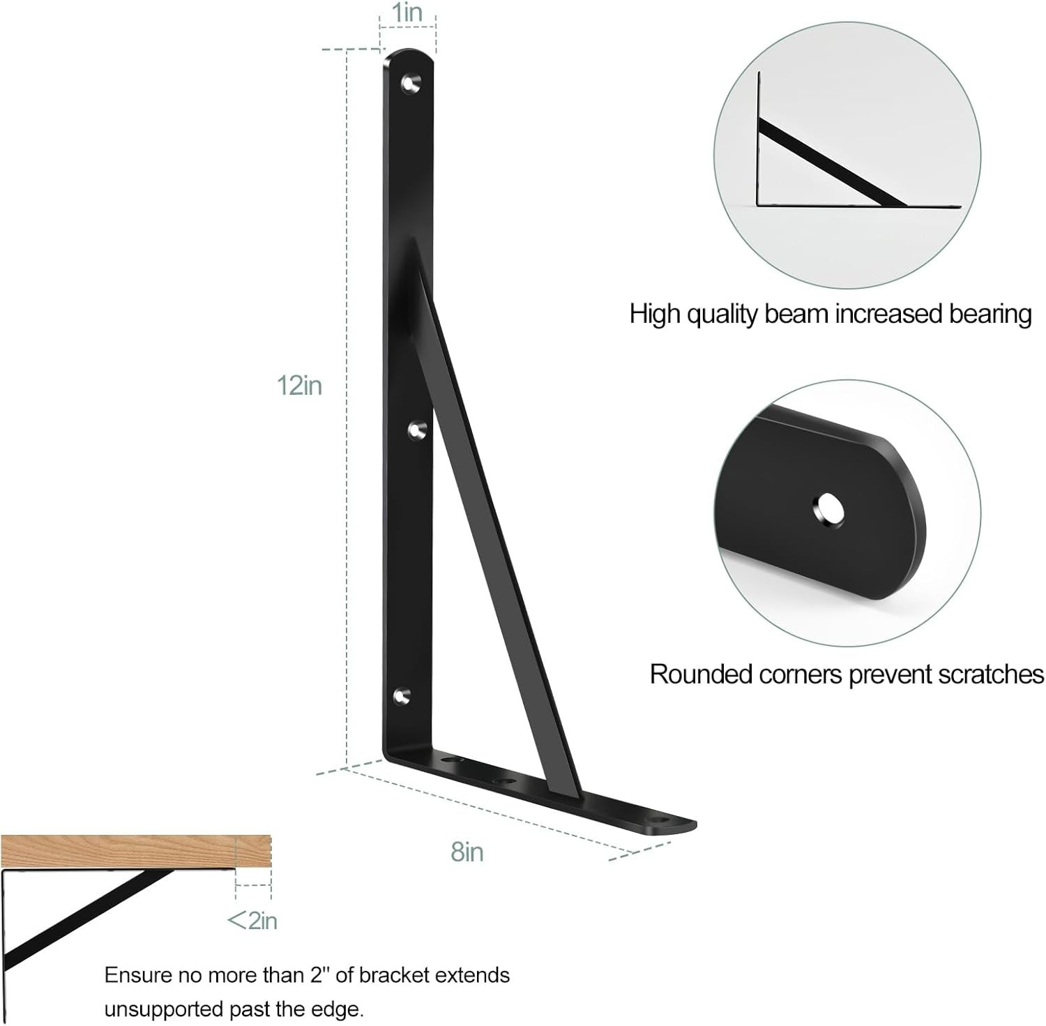 12 Pack Black Heavy Duty Shelf Brackets 12x8in Metal L Brackets w/ Screws