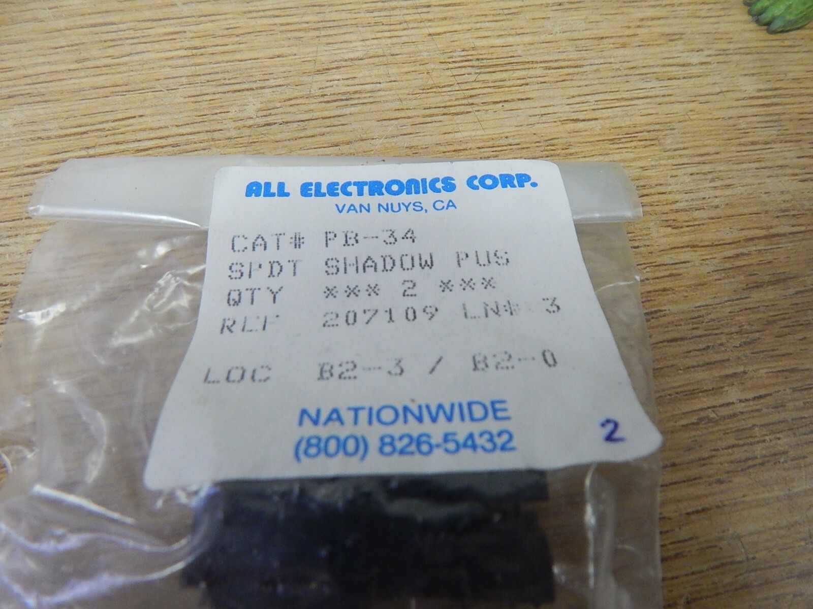 NEW All Electronics Inc PB-34 SPDT Shadow Pus B 2-3/B2-0 Lot of 2 FREE SHIPPING