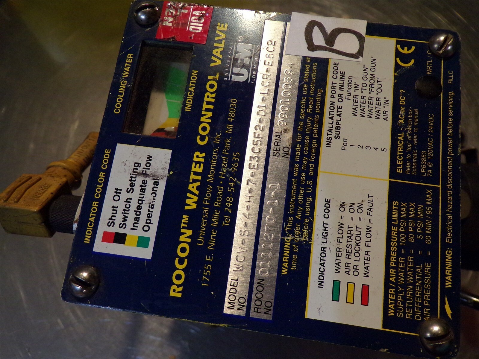 Rocon UFM WCV-S-4-H-7-E3C5F2-D1-LCR-E6C2 Water Control Valve “B” *FREE SHIPPING*