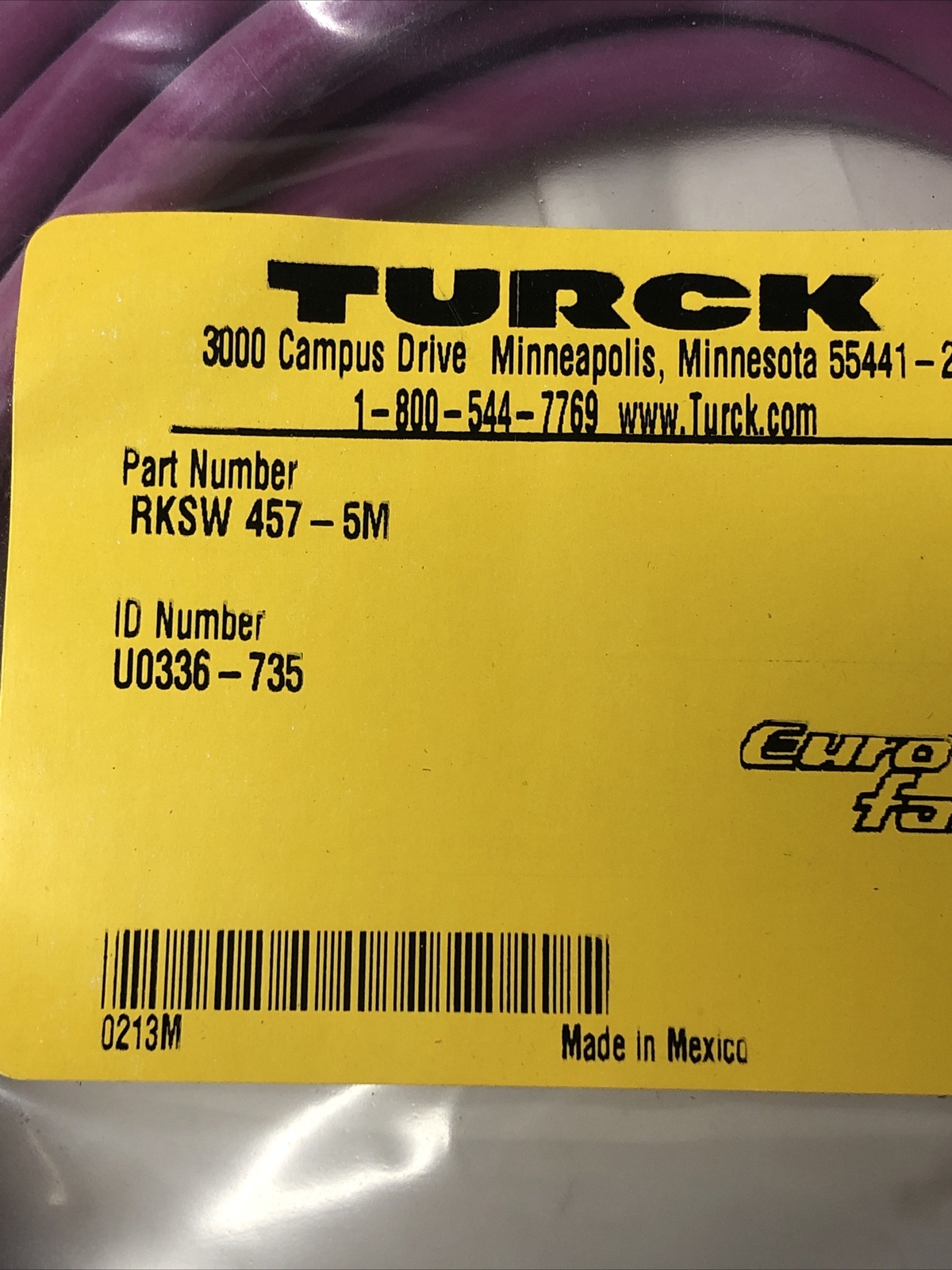 Turck RKSW 457-5M Network Cordset U0336-735; M12 Eurofast Series RKSW4575M