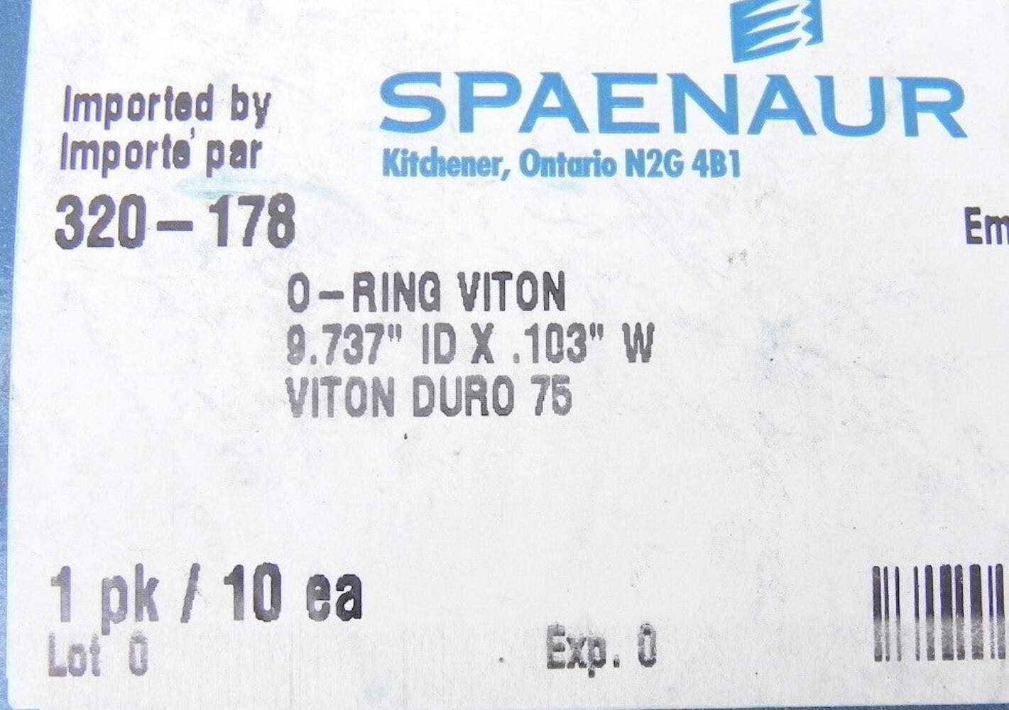 Spaenaur O Ring Viton 75 Duro Black 320-178 (10 Pcs)