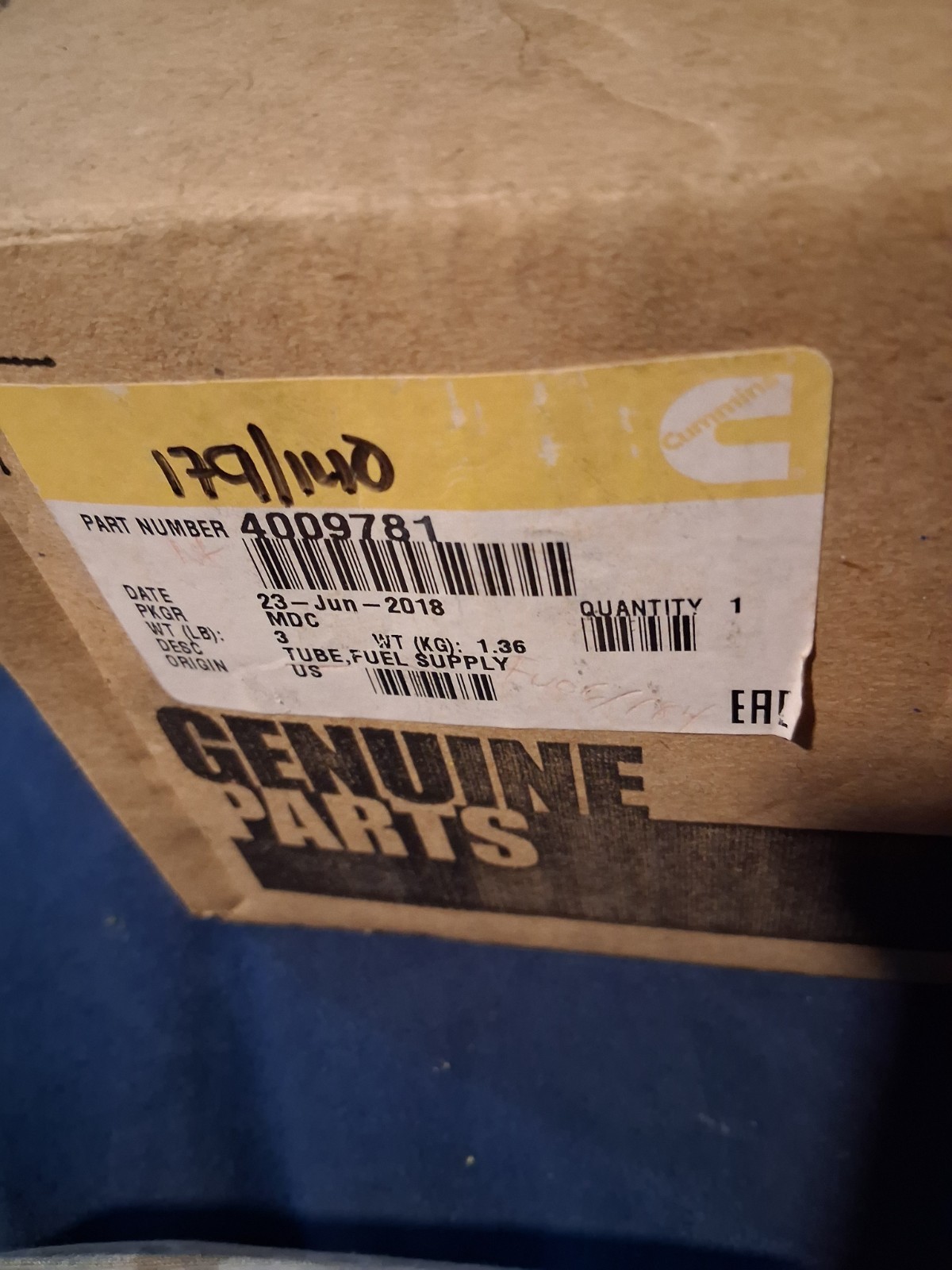 Genuine Cummins 4009781 Fuel Supply Tube Assembly