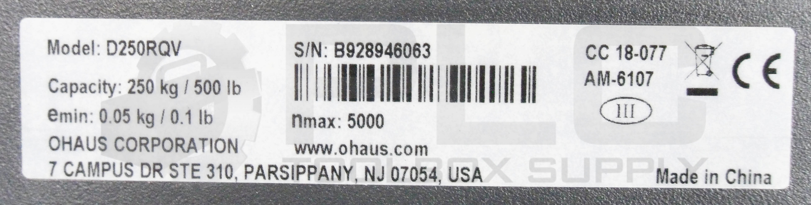 OHAUS CORP. D250RQV DEFENDER SCALE BASE CAPACITY: 250KG/500LB 24″ x 24″ *READ*