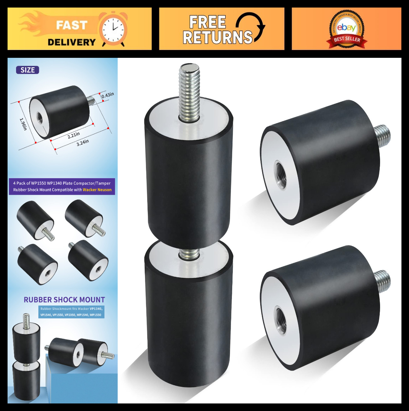 4 Pack Upgrade Tamper Rubber Shock Mounts for Wacker Neuson Compactors & Rammers