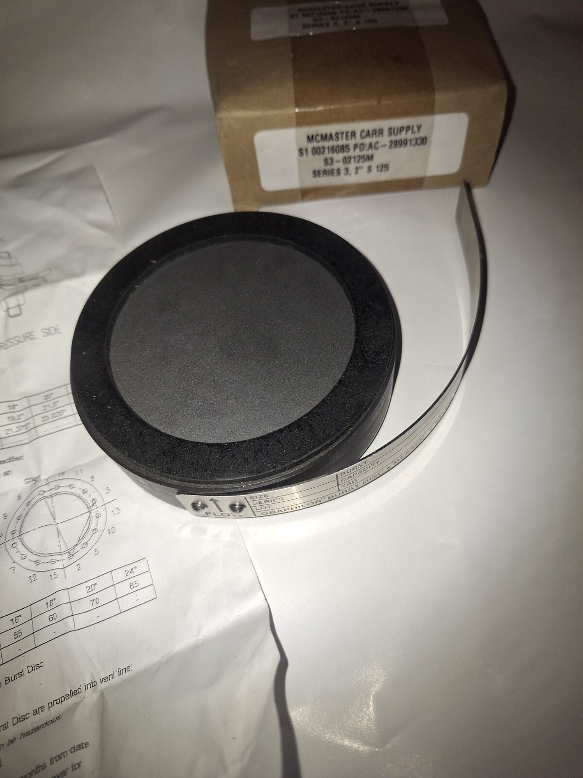 NEW MCMASTER CARR S3-02125M SER. 3, 2″ S 125 PSIG 25 FT LBS GRAPHILOR BURST DISC