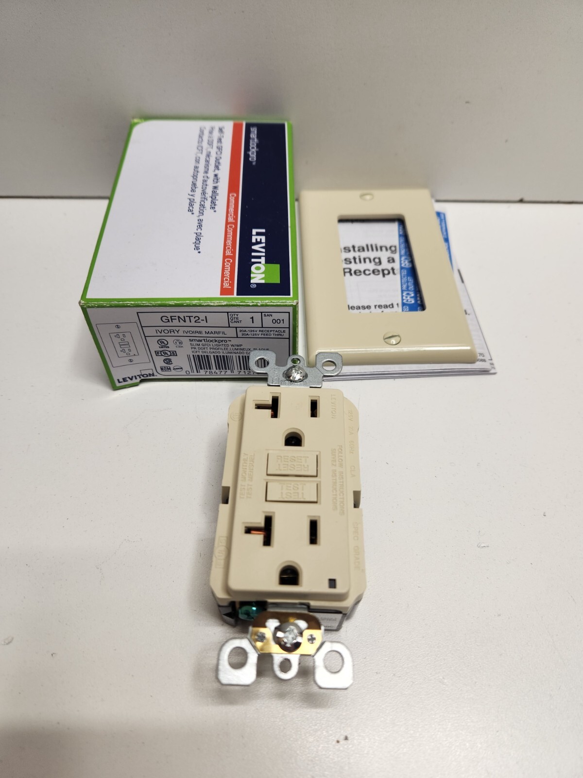 NEW OLD STOCK! LEVITON 20A 125V IVORY GFCI RECEPTACLE GFNT2-I