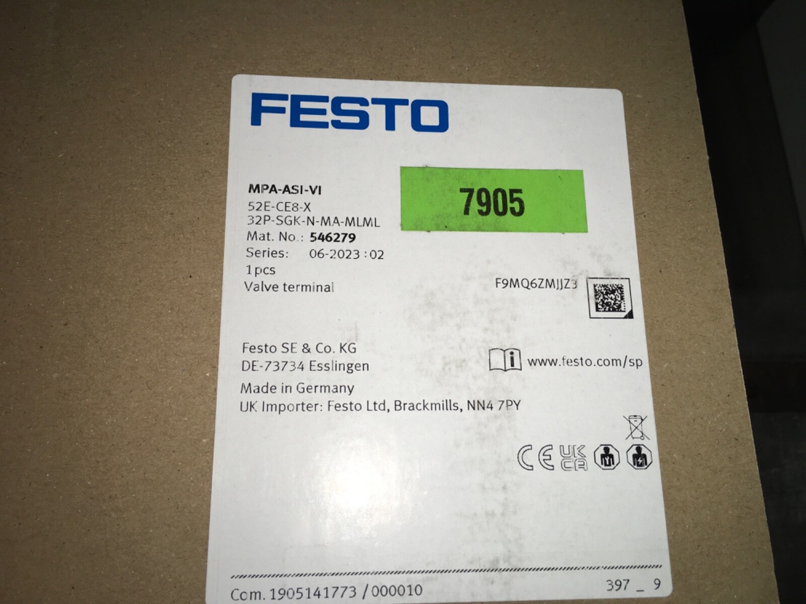 FESTO Valve terminal, MPA-ASI-VI, 52E-CE8-X, 3-SGK-N-MA-MLML 546279, NOS, KP-638