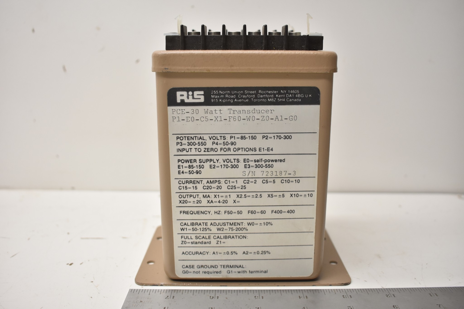 ROCHESTER INSTRUMENTS SYSTEMS PCE-30 WATT TRANSDUCER P1-E0-C5-X1-F60-W0-Z0-A1-G0