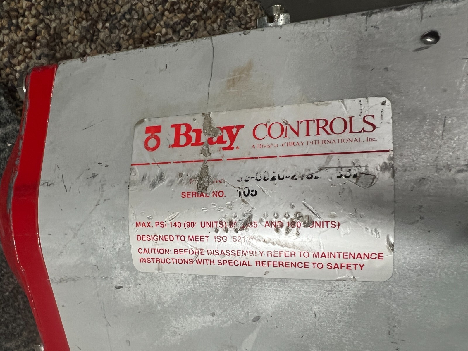 Bray Controls Pinion Actuator Valve 23H8 Max PSI 140 90° Units Pneumatic 105