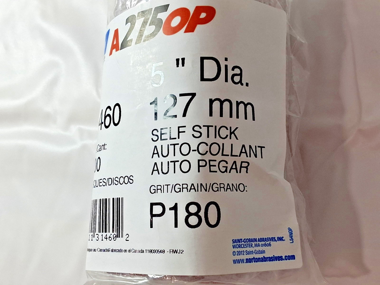 Norton Aluminum Oxide 5″ Dia PSA Disc QTY100 Roll 180 Grit 66261131460