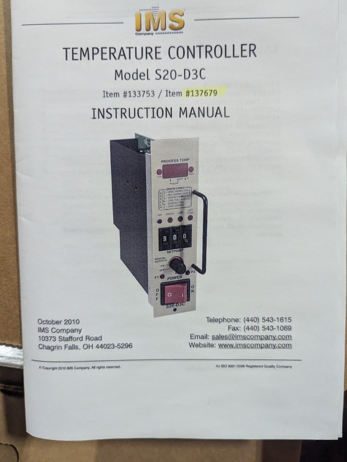 INTERNATIONAL TEMPERATURE CONTROL S20-D3C / S20D3C (USED)