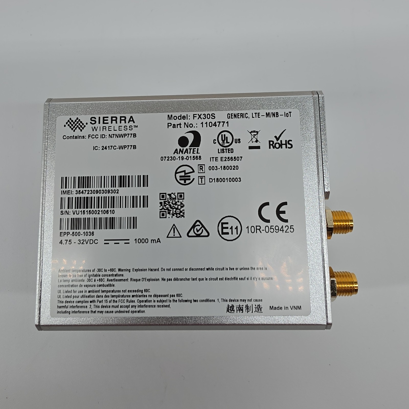 FX30S Sierra Wireless Airlink Cellular Gateway 1104771 3 I/Os GNSS Power Hub IoT
