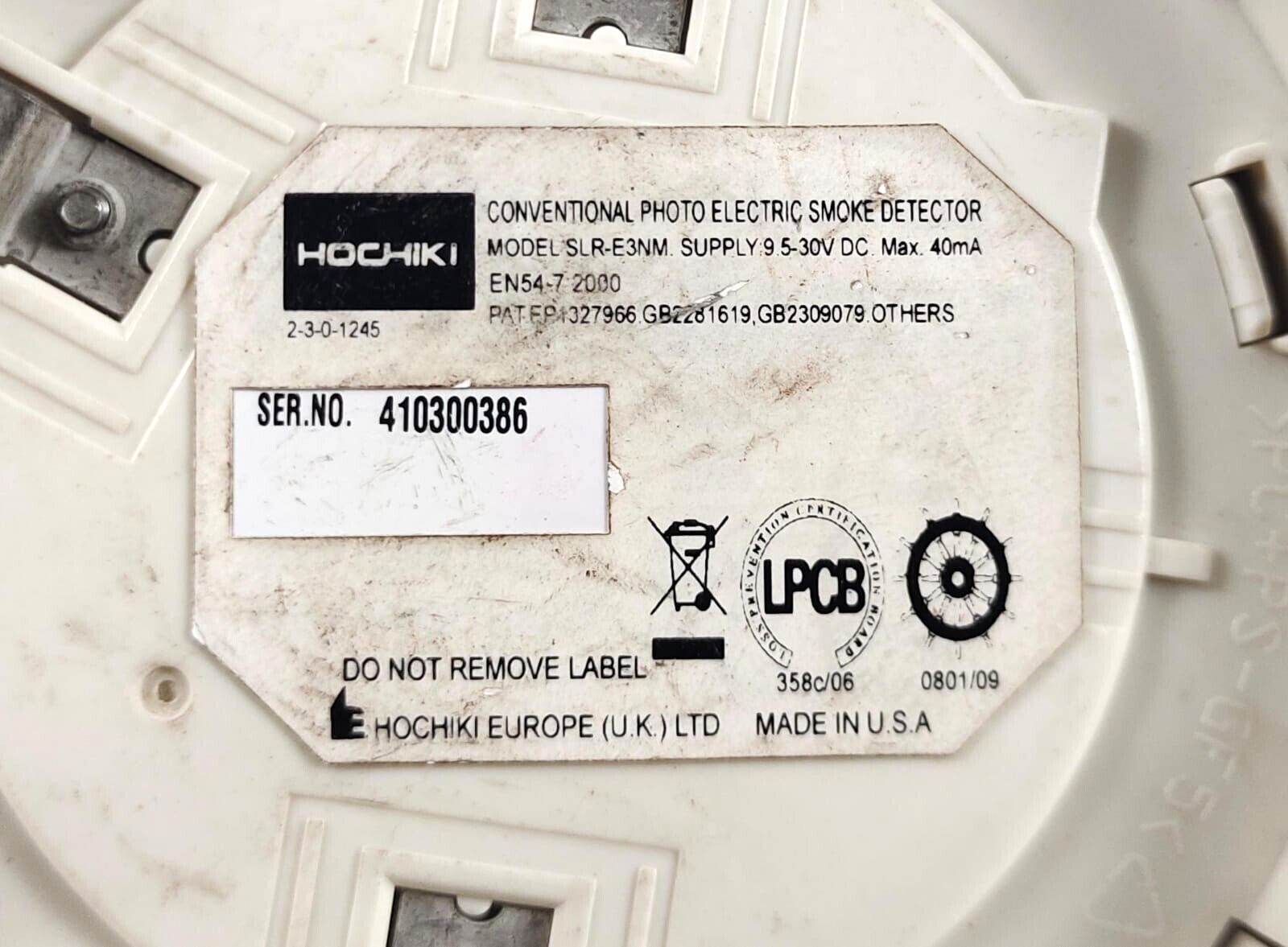 Hochiki/Deckma SLR-E3NM Conventional Photo Electric Smoke Detector Without Base