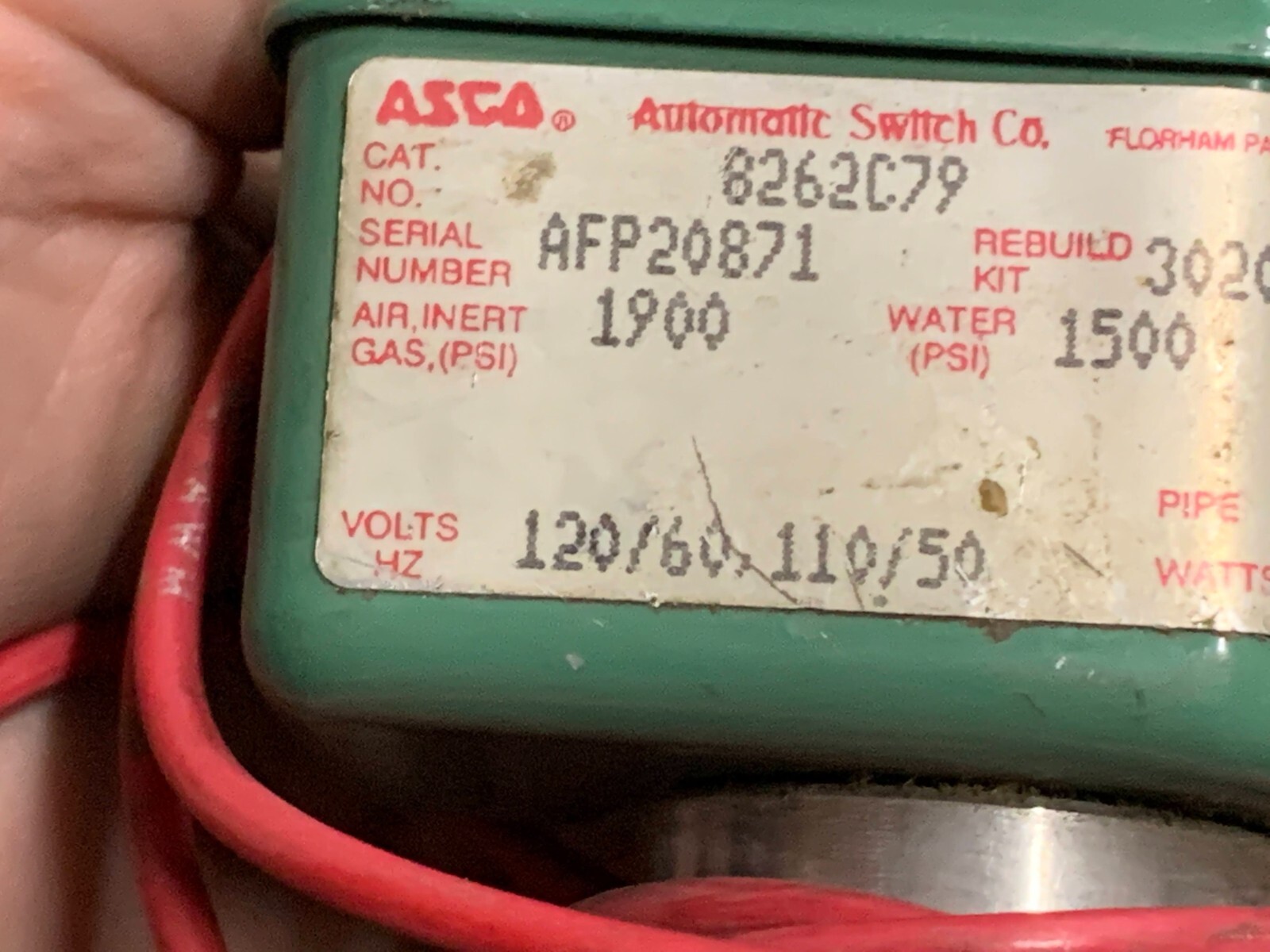 ASCO Solenoid Valve 120V-60Hz 110V-50Hz Air-1900PSI Water-1500PSI P/N 8262C79