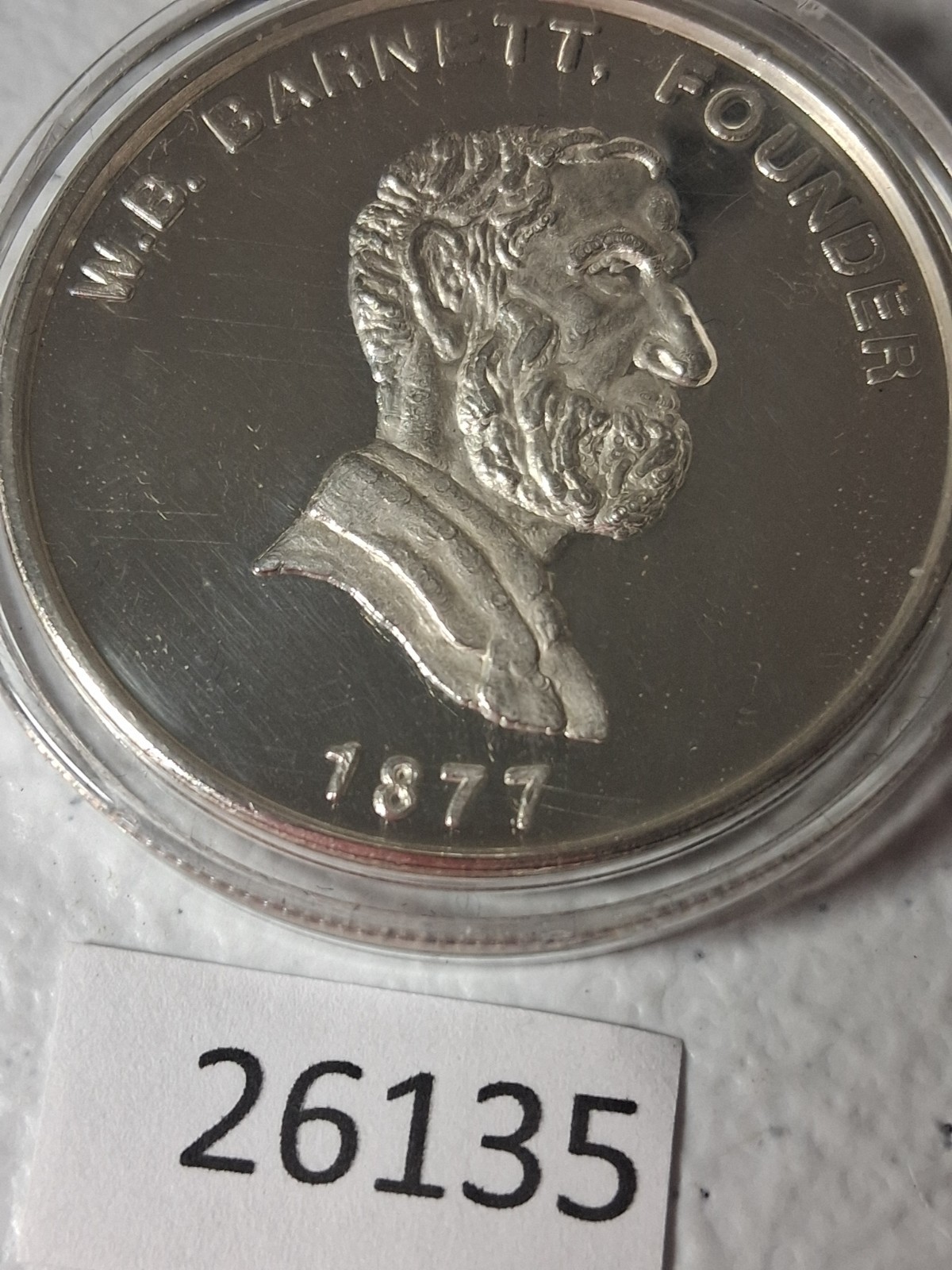 .999 Silver Silver 1 oz Round Barnett Bank W.B. Barnett Founder 1877 bb9