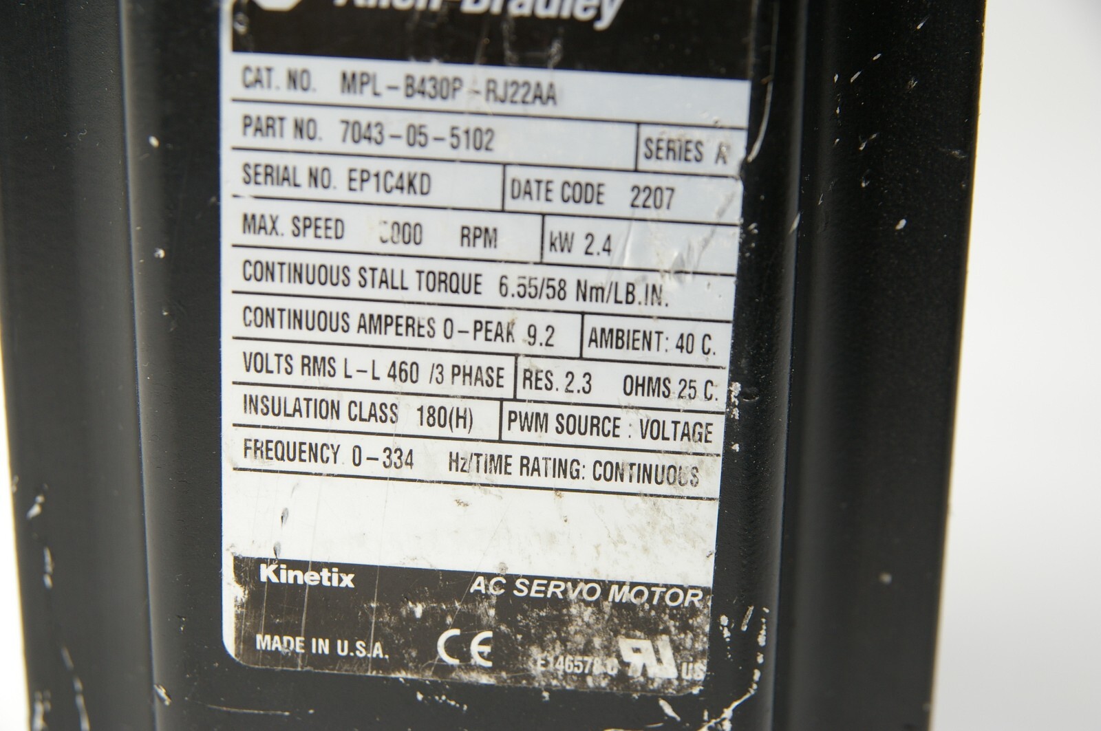 Allen Bradley MPL-B430P-RJ22AA Servo Motor