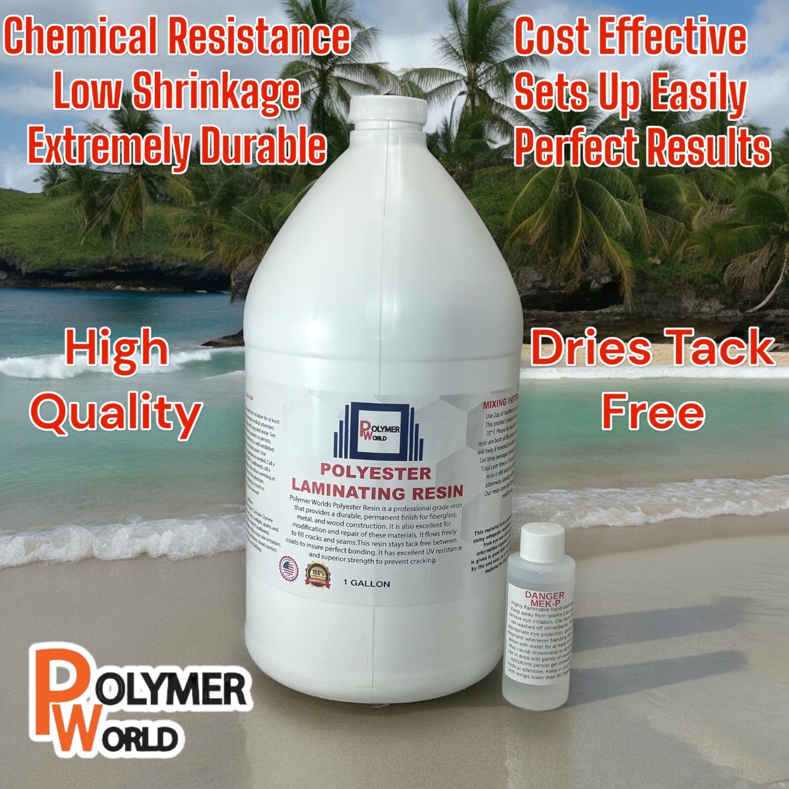 Polymer World Polyester Resin 3 Gallons For Boats RV’s Canoes Fiberglass Autos