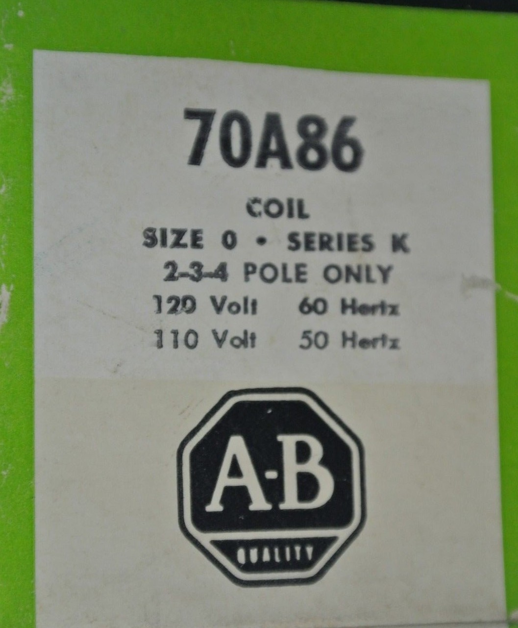 ALLEN-BRADLEY 70A86 COIL, SIZE 0 -Ser. K, 120V / 60Hz, 110V / 50Hz – NEW SURPLUS
