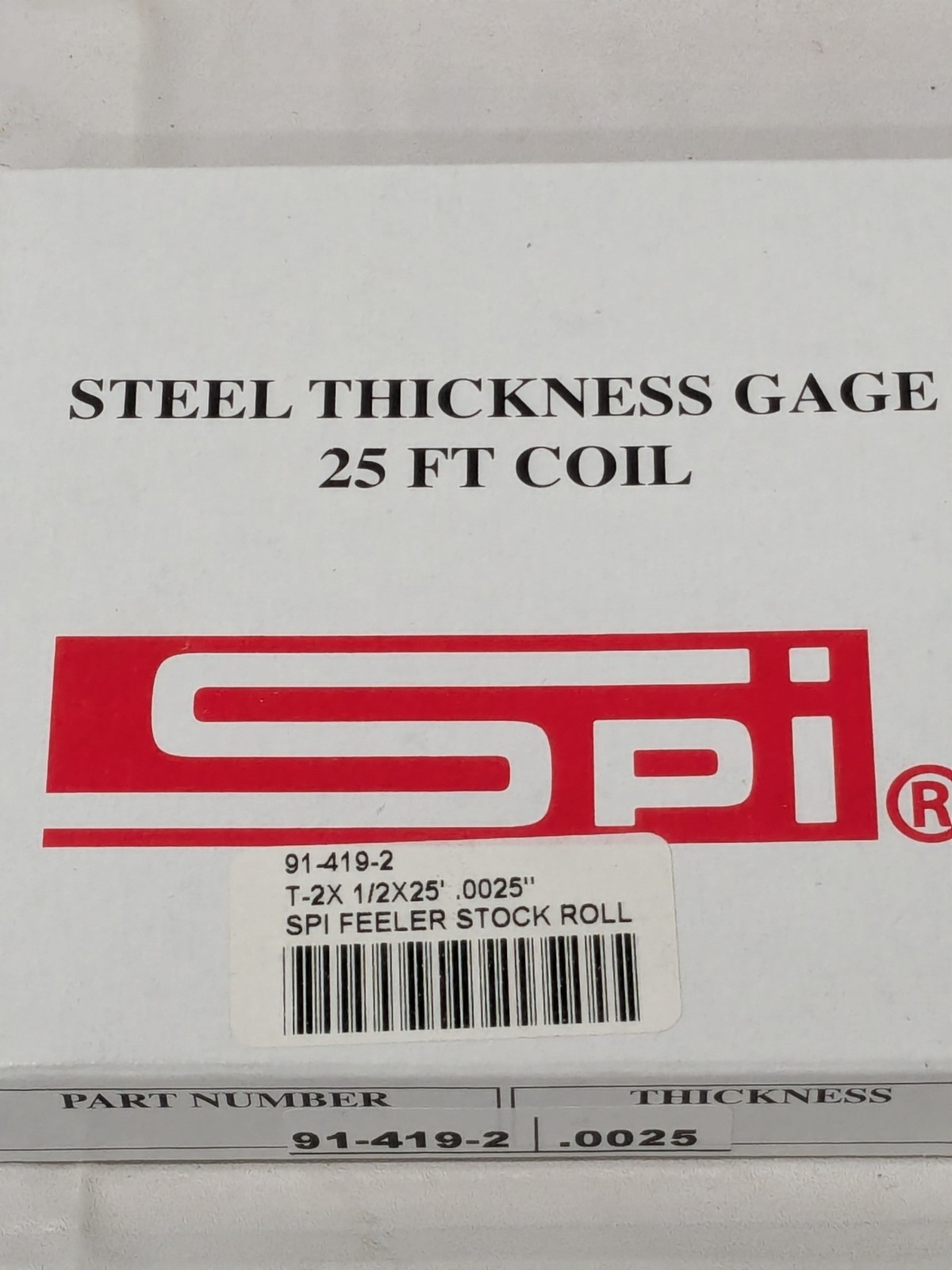 SPI Feeler Stock Roll: 0.0025″ Thick, 1/2″ Wide, 25′ Long 91-419-2