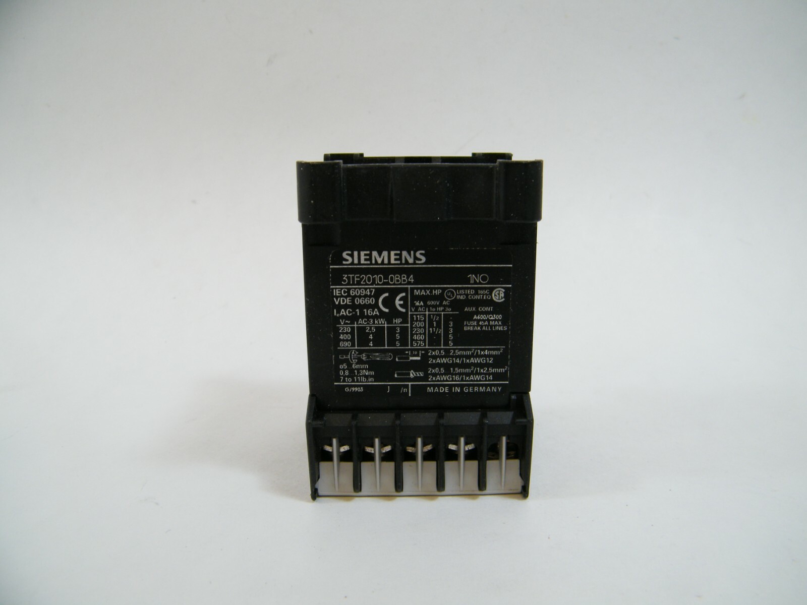 NEW! SIEMENS CONTACTOR, AC-3, 4 KW, 400 V, DC 24V, 3TF20 10-0BB4
